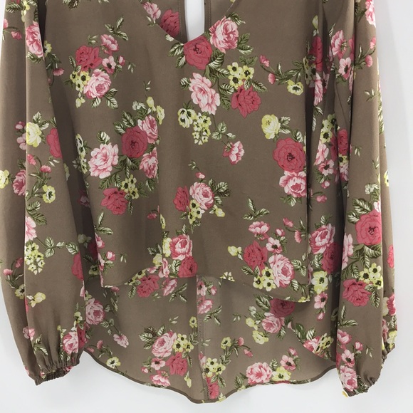 Show Me Your Mumu Floral Tropical Print Top Tan/Pink High Low Size Small V-neck - Picture 4 of 13